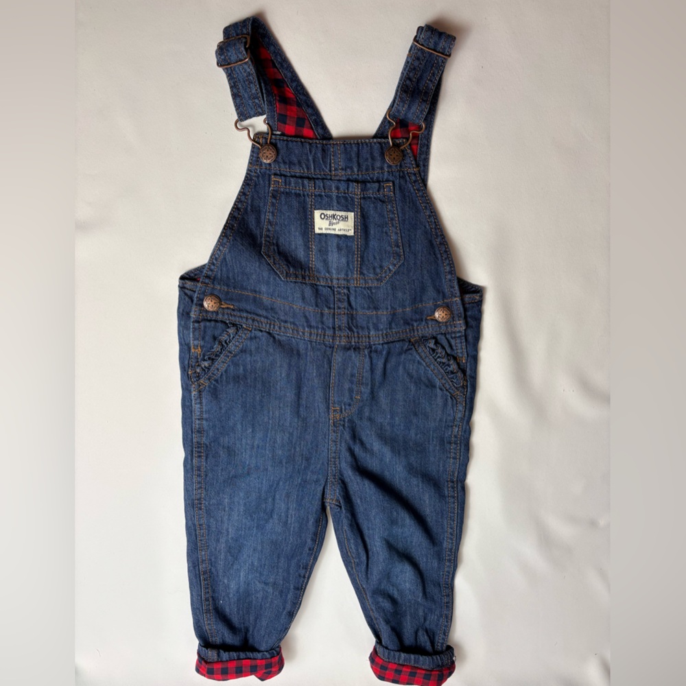 Adorable OshKosh B'gosh Blue Denim Vestbak with Buffalo Plaid lining